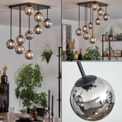 Chehalis Plafonnier, Boule lumineuse Chrome, Fumé, 9 lumières