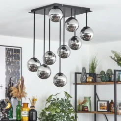 Chehalis Plafonnier, Boule lumineuse Chrome, Fumé, 9 lumières