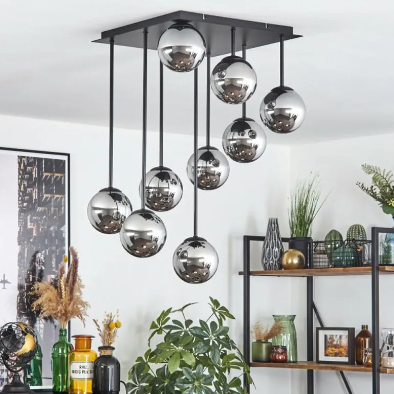 Chehalis Plafonnier, Boule lumineuse Chrome, Fumé, 9 lumières