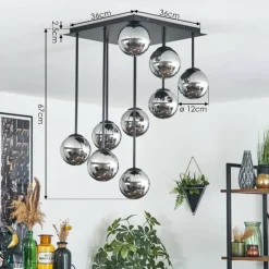 Chehalis Plafonnier, Boule lumineuse Chrome, Fumé, 9 lumières