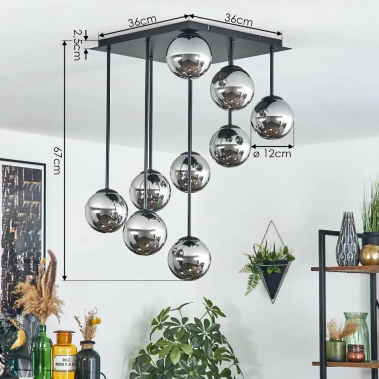 Chehalis Plafonnier, Boule lumineuse Chrome, Fumé, 9 lumières