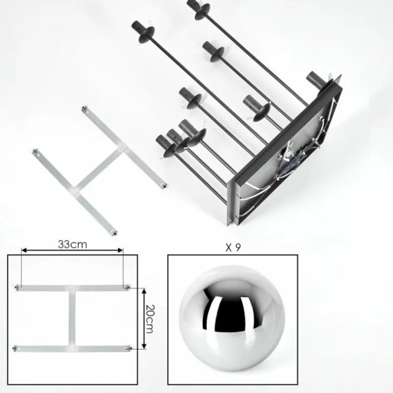 Chehalis Plafonnier, Boule lumineuse Chrome, Fumé, 9 lumières