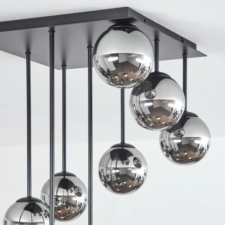 Chehalis Plafonnier, Boule lumineuse Chrome, Fumé, 9 lumières