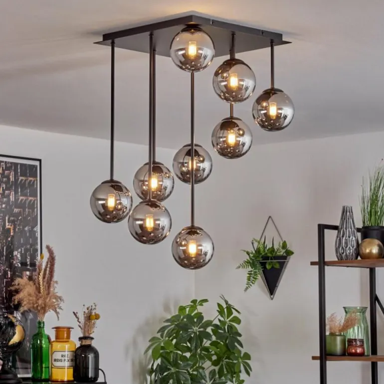 Chehalis Plafonnier, Boule lumineuse Chrome, Fumé, 9 lumières