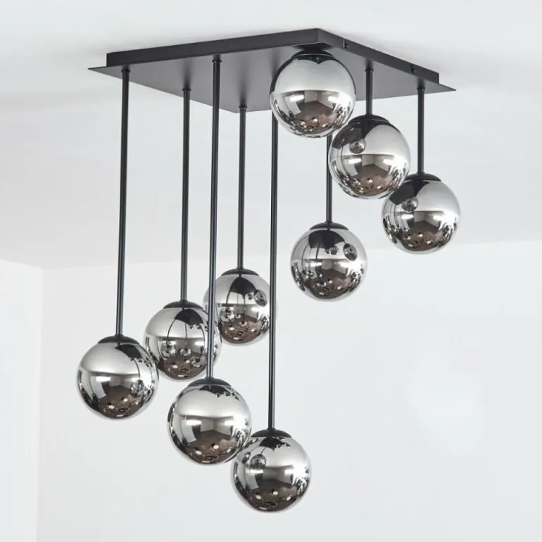 Chehalis Plafonnier, Boule lumineuse Chrome, Fumé, 9 lumières