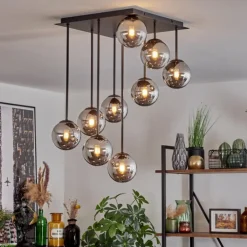 Chehalis Plafonnier, Boule lumineuse Chrome, Fumé, 9 lumières