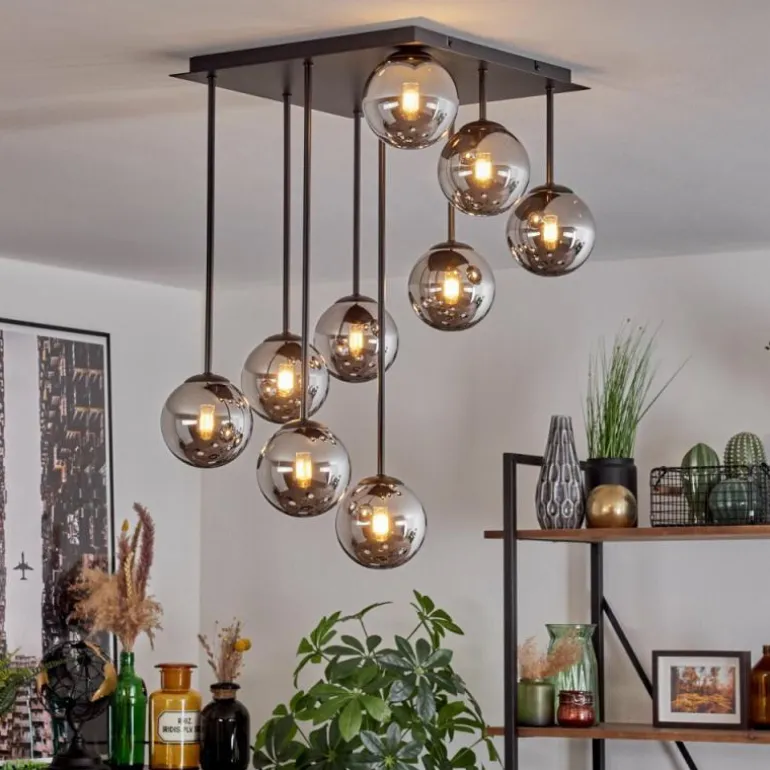 Chehalis Plafonnier, Boule lumineuse Chrome, Fumé, 9 lumières