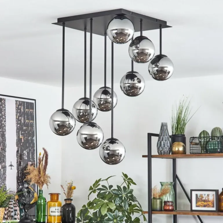 Chehalis Plafonnier, Boule lumineuse Chrome, Fumé, 9 lumières