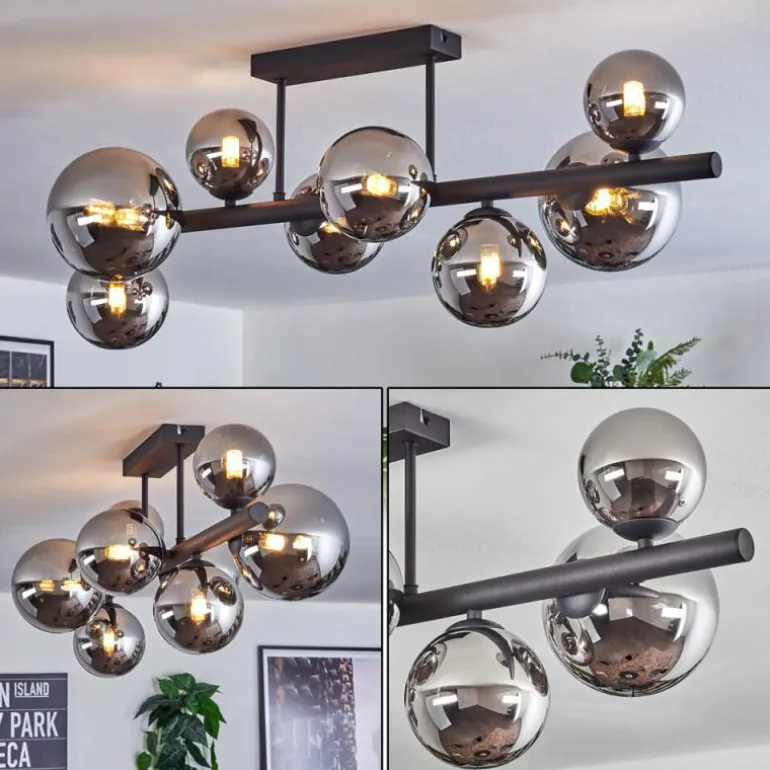 Chehalis Plafonnier, Boule lumineuse Chrome, Fumé, 8 lumières