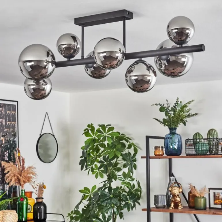 Chehalis Plafonnier, Boule lumineuse Chrome, Fumé, 8 lumières