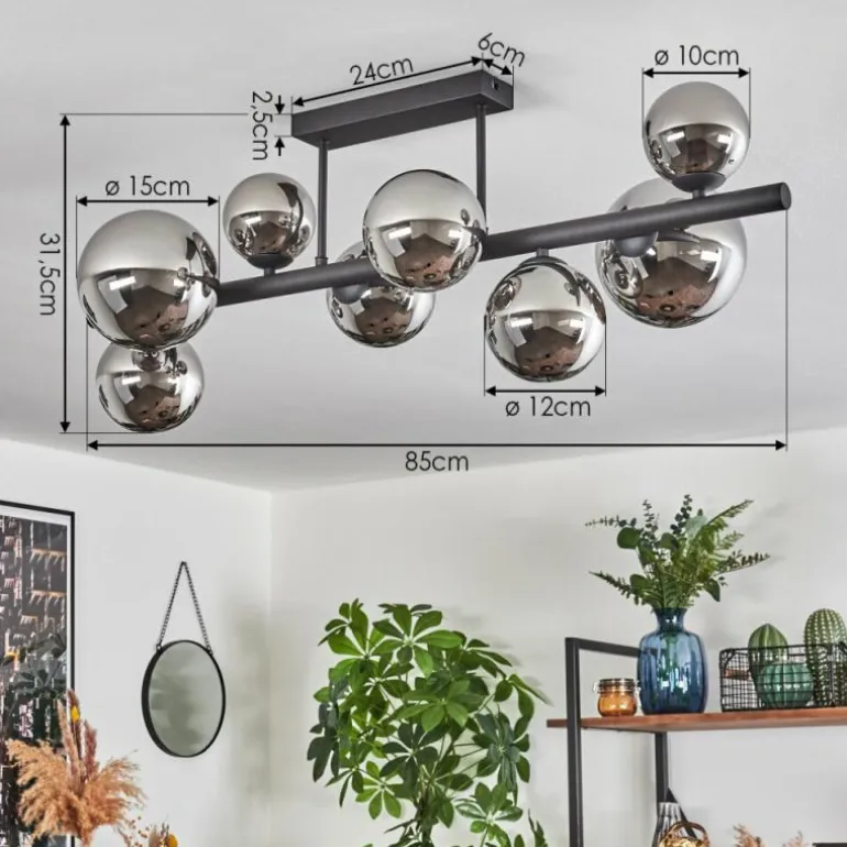 Chehalis Plafonnier, Boule lumineuse Chrome, Fumé, 8 lumières