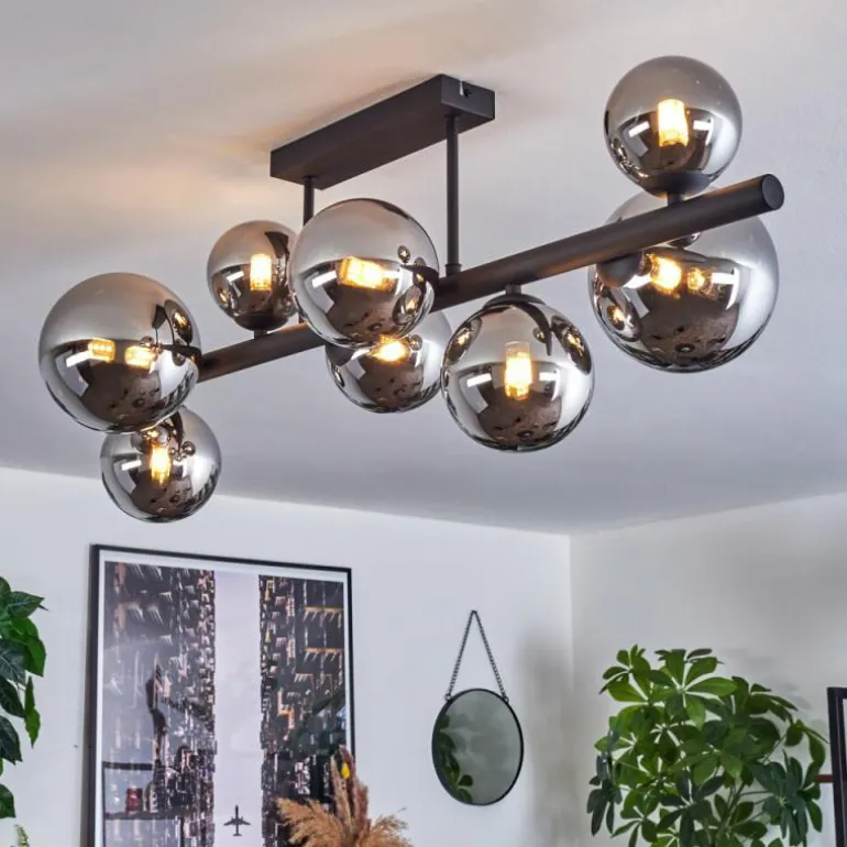 Chehalis Plafonnier, Boule lumineuse Chrome, Fumé, 8 lumières