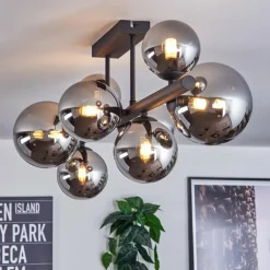 Chehalis Plafonnier, Boule lumineuse Chrome, Fumé, 8 lumières