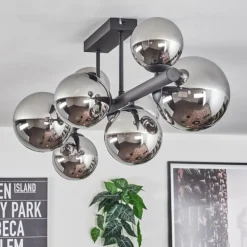 Chehalis Plafonnier, Boule lumineuse Chrome, Fumé, 8 lumières