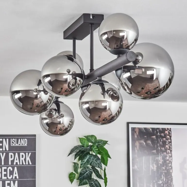 Chehalis Plafonnier, Boule lumineuse Chrome, Fumé, 8 lumières