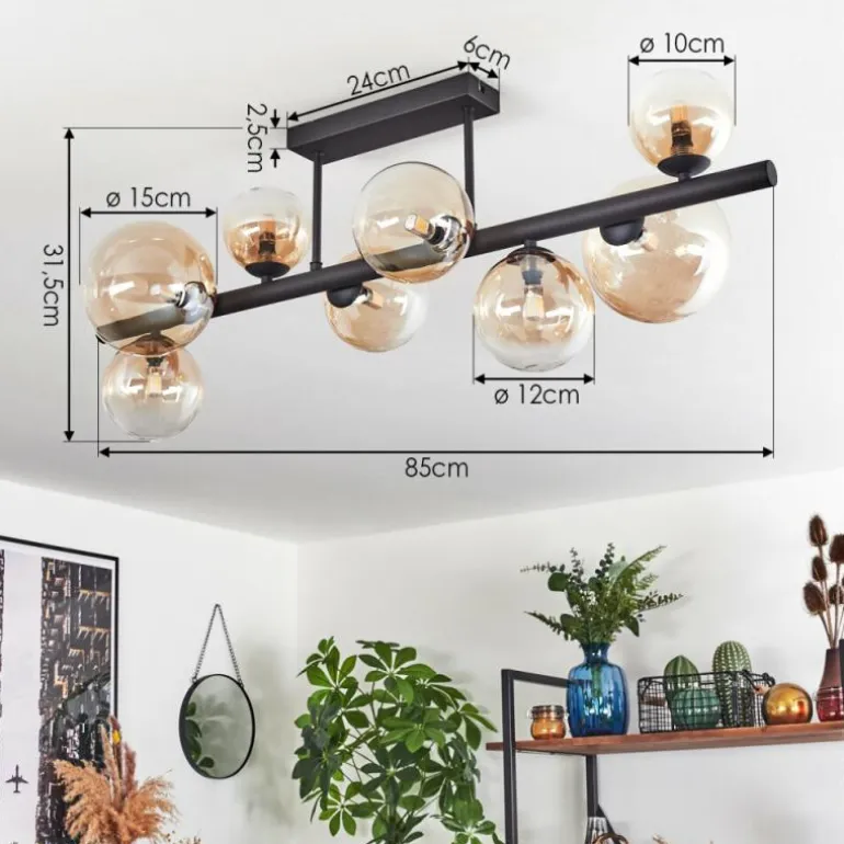 Chehalis Plafonnier, Boule lumineuse Ambre, Clair, 8 lumières