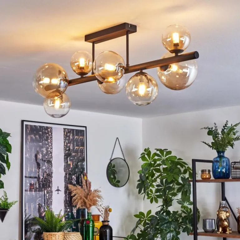 Chehalis Plafonnier, Boule lumineuse Ambre, Clair, 8 lumières