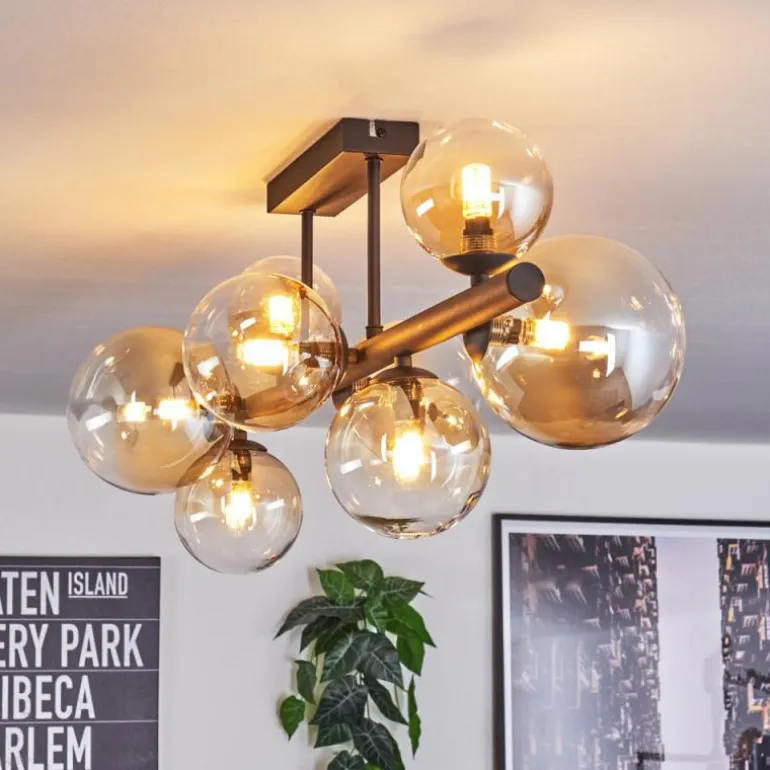 Chehalis Plafonnier, Boule lumineuse Ambre, Clair, 8 lumières