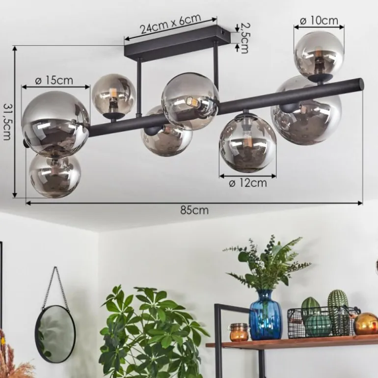 Chehalis Plafonnier, Boule lumineuse Fumé, 8 lumières