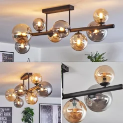 Chehalis Plafonnier, Boule lumineuse Ambre, Fumé, 8 lumières