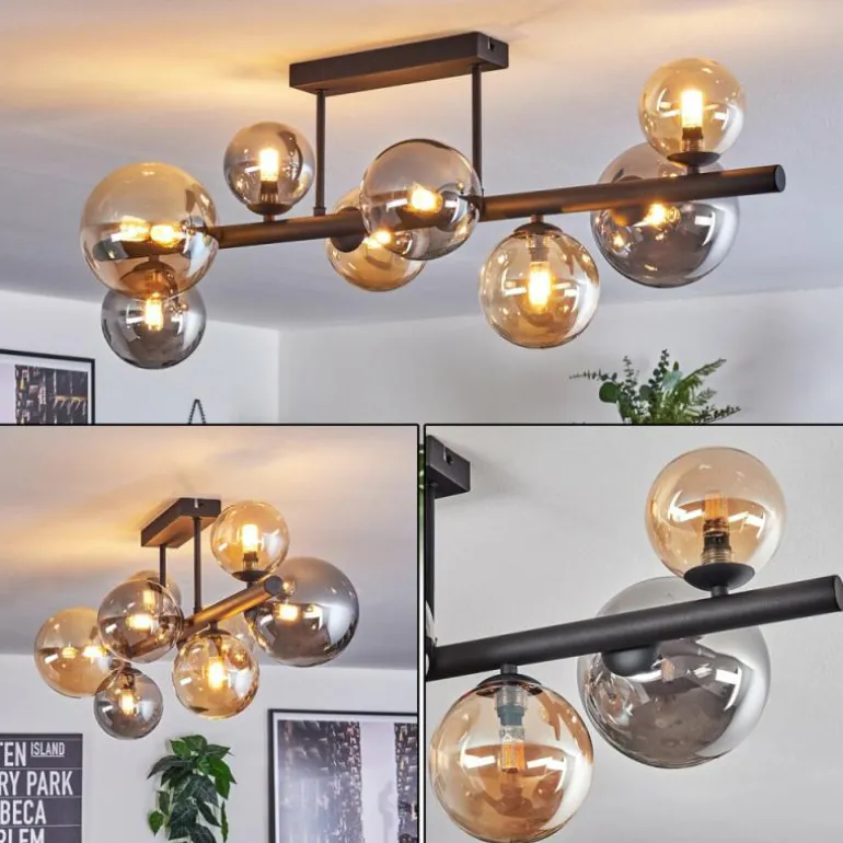 Chehalis Plafonnier, Boule lumineuse Ambre, Fumé, 8 lumières