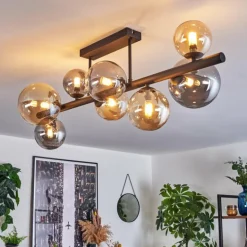 Chehalis Plafonnier, Boule lumineuse Ambre, Fumé, 8 lumières