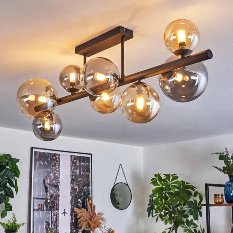 Chehalis Plafonnier, Boule lumineuse Ambre, Fumé, 8 lumières