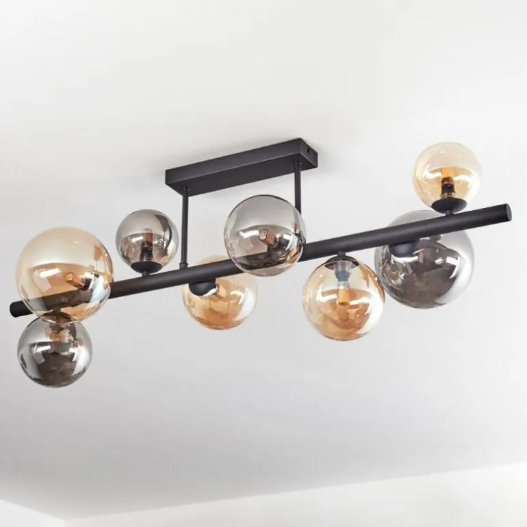 Chehalis Plafonnier, Boule lumineuse Ambre, Fumé, 8 lumières