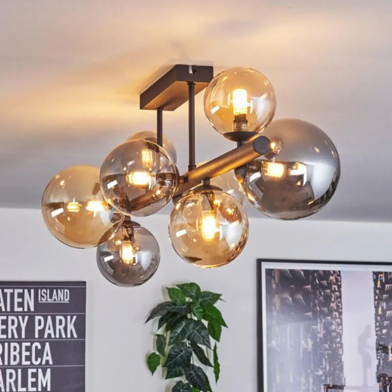 Chehalis Plafonnier, Boule lumineuse Ambre, Fumé, 8 lumières