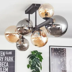 Chehalis Plafonnier, Boule lumineuse Ambre, Fumé, 8 lumières