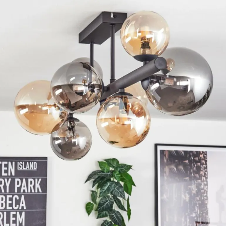 Chehalis Plafonnier, Boule lumineuse Ambre, Fumé, 8 lumières