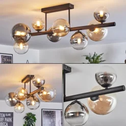 Chehalis Plafonnier, Boule lumineuse Ambre, Clair, Fumé, 8 lumières