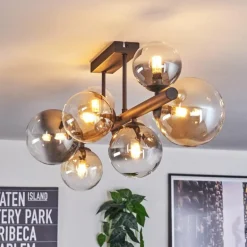 Chehalis Plafonnier, Boule lumineuse Ambre, Clair, Fumé, 8 lumières