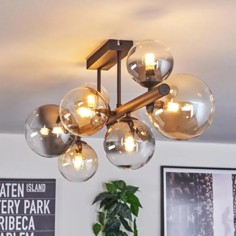 Chehalis Plafonnier, Boule lumineuse Ambre, Clair, Fumé, 8 lumières