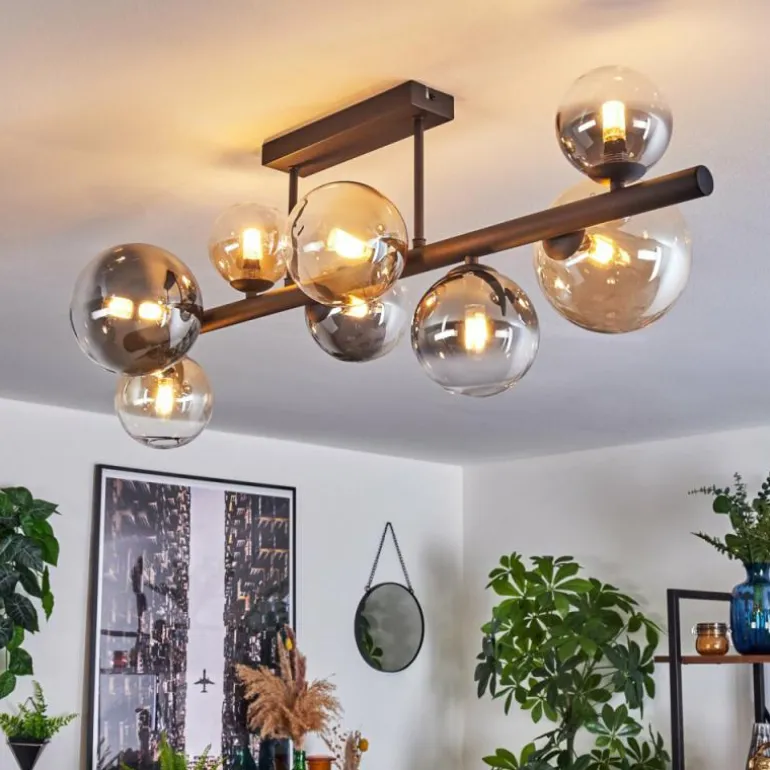 Chehalis Plafonnier, Boule lumineuse Ambre, Clair, Fumé, 8 lumières