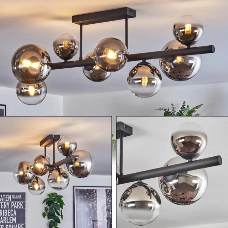 Chehalis Plafonnier, Boule lumineuse Chrome, Clair, Fumé, 8 lumières