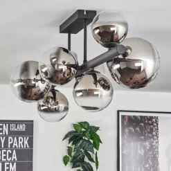 Chehalis Plafonnier, Boule lumineuse Chrome, Clair, Fumé, 8 lumières