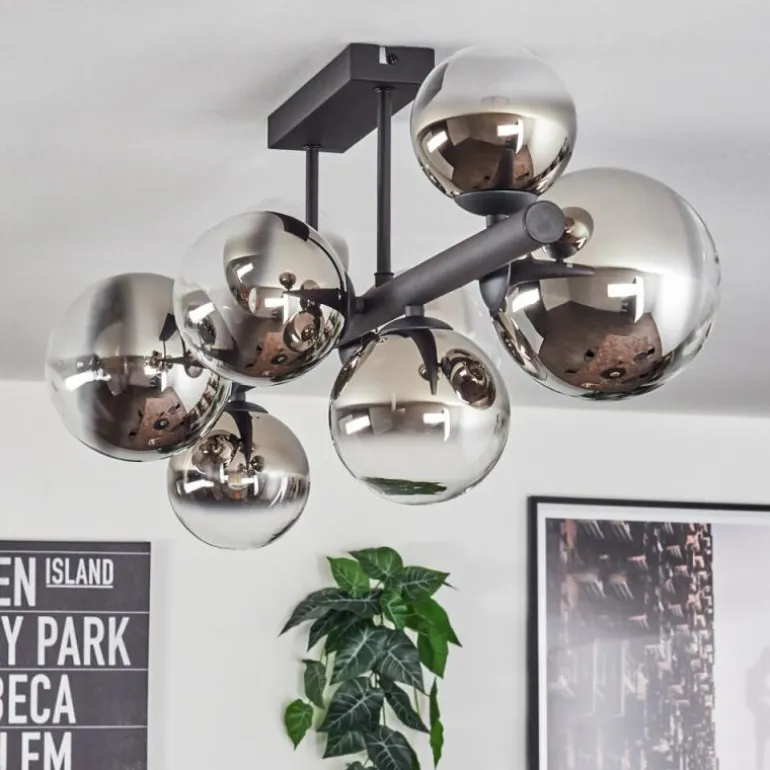 Chehalis Plafonnier, Boule lumineuse Chrome, Clair, Fumé, 8 lumières