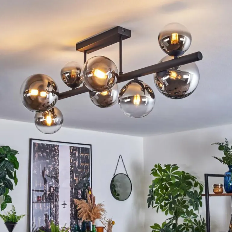 Chehalis Plafonnier, Boule lumineuse Chrome, Clair, Fumé, 8 lumières