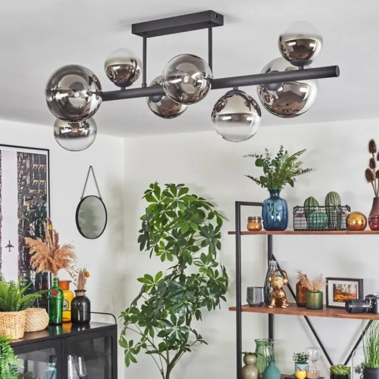 Chehalis Plafonnier, Boule lumineuse Chrome, Clair, Fumé, 8 lumières