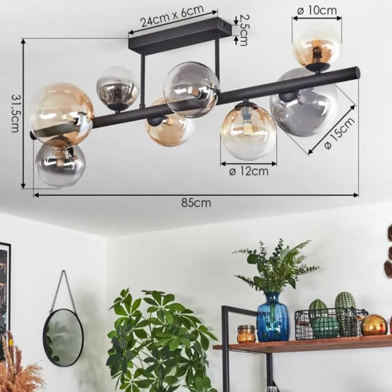 Chehalis Plafonnier, Boule lumineuse Ambre, Clair, Fumé, 8 lumières