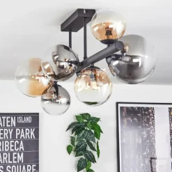 Chehalis Plafonnier, Boule lumineuse Ambre, Clair, Fumé, 8 lumières