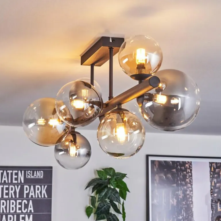 Chehalis Plafonnier, Boule lumineuse Ambre, Clair, Fumé, 8 lumières