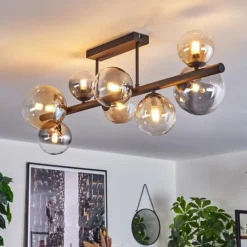 Chehalis Plafonnier, Boule lumineuse Ambre, Clair, Fumé, 8 lumières