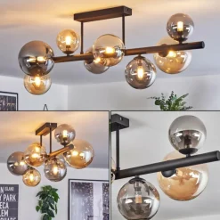 Chehalis Plafonnier, Boule lumineuse Ambre, Fumé, 8 lumières