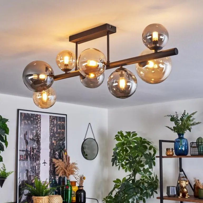 Chehalis Plafonnier, Boule lumineuse Ambre, Fumé, 8 lumières