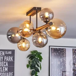Chehalis Plafonnier, Boule lumineuse Ambre, Fumé, 8 lumières