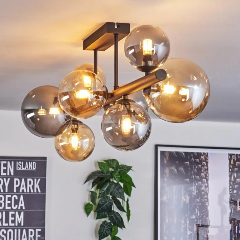 Chehalis Plafonnier, Boule lumineuse Ambre, Fumé, 8 lumières