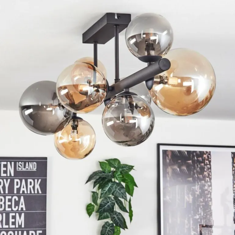 Chehalis Plafonnier, Boule lumineuse Ambre, Fumé, 8 lumières