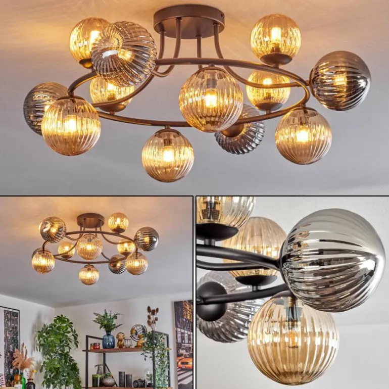 Chehalis Plafonnier, Boule lumineuse Ambre, Fumé, 12 lumières
